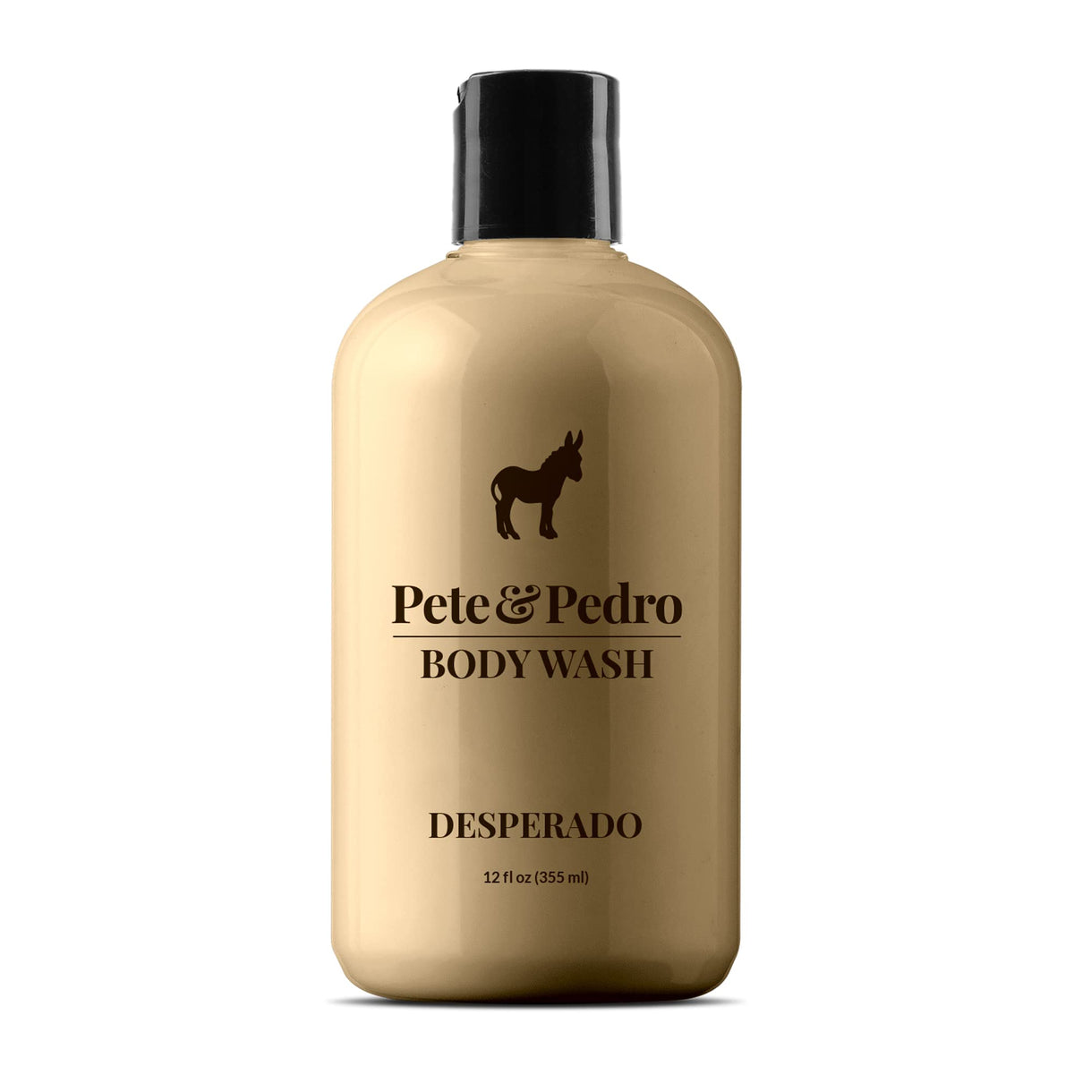Pete & Pedro Desperado body wash bottle front with rum-tobacco scent for refreshing cleanse