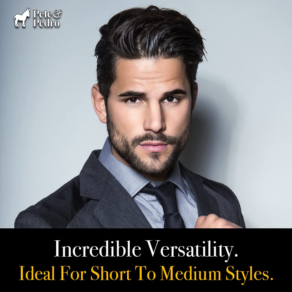 Pete & Pedro Hair Pomade slick-back styling demonstrates classic, polished look with strong control.