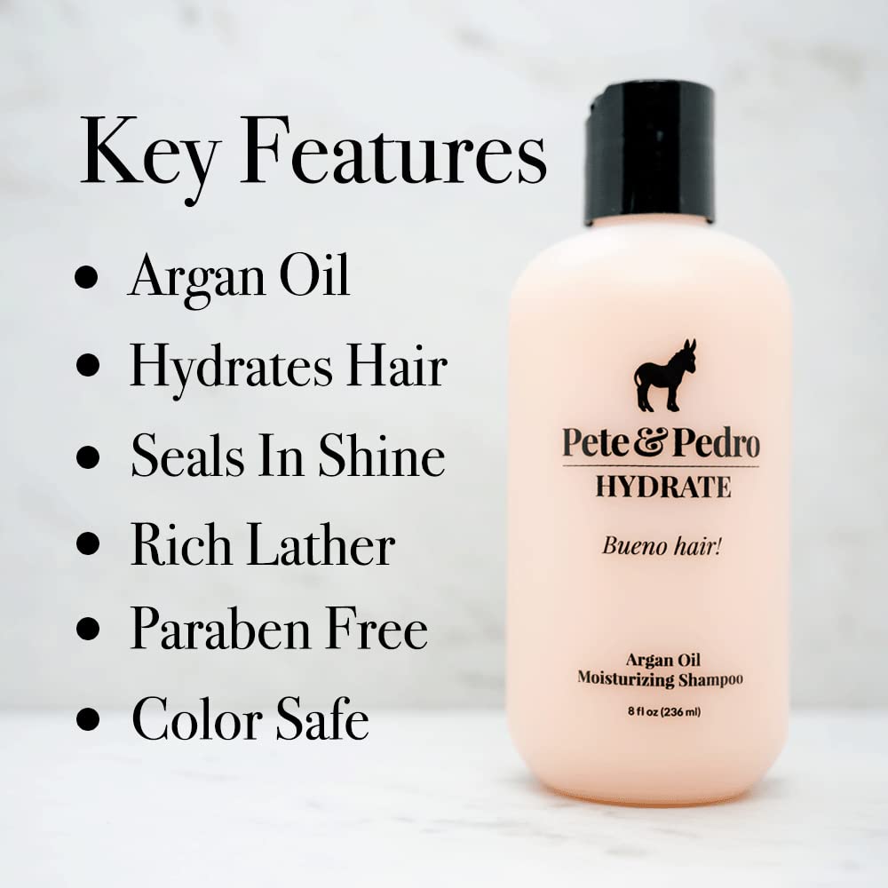 Pete & Pedro Hydrate argan oil ingredient close-up suggests nourished shine and softness.
