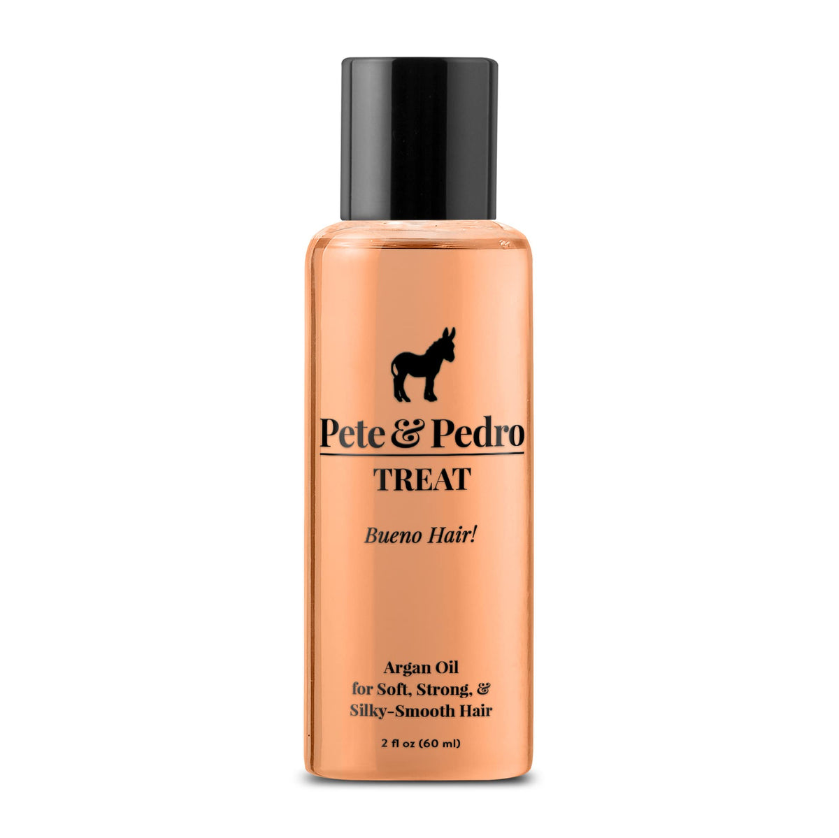 Pete & Pedro TREAT argan oil bottle shows hydrating for silky, frizz-free hair
