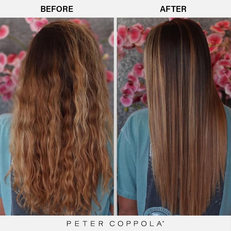 Salon-ready look achieved with PETER COPPOLA a-Keratin for sleek hair.