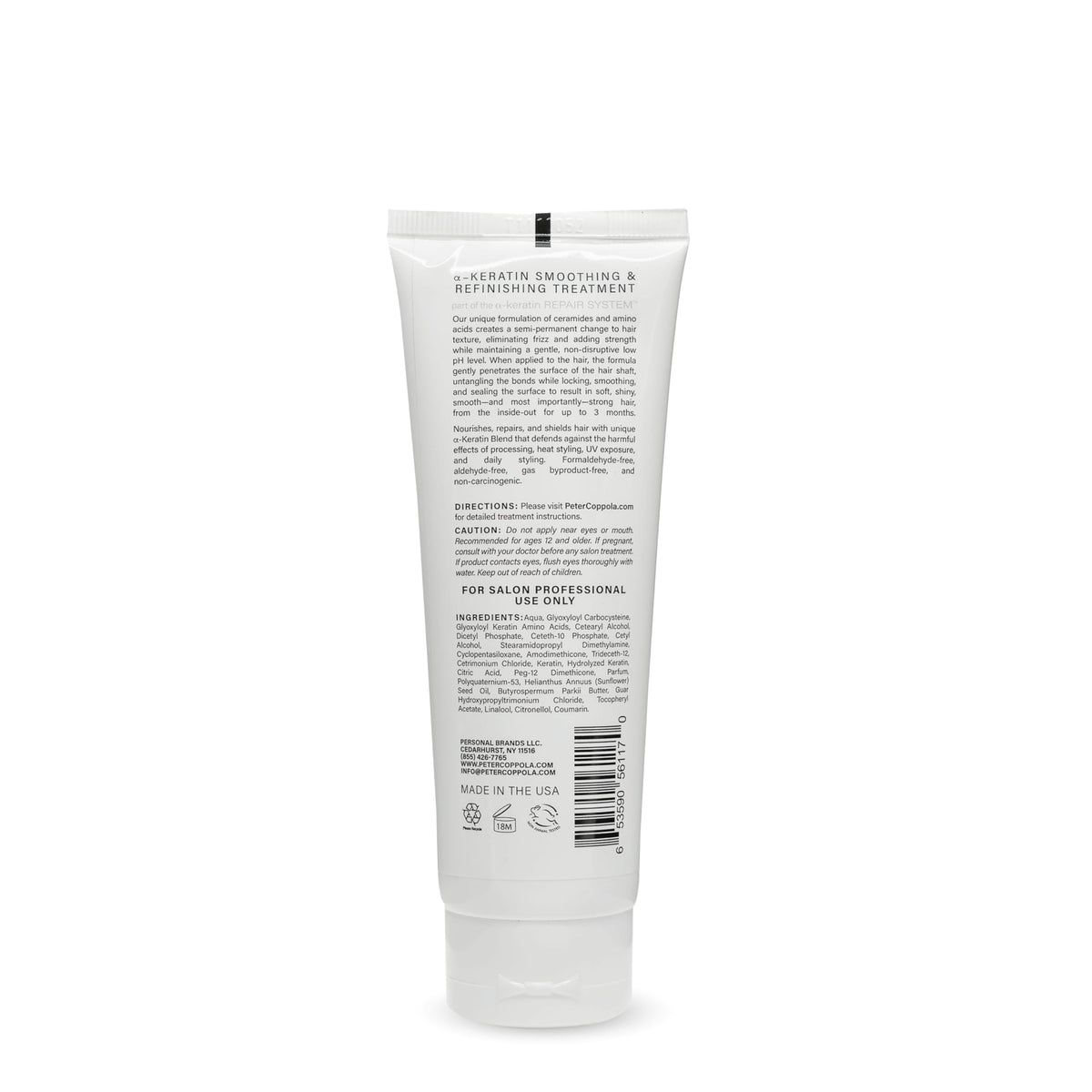 Packaging display of PETER COPPOLA a-Keratin at-home smoothing kit.