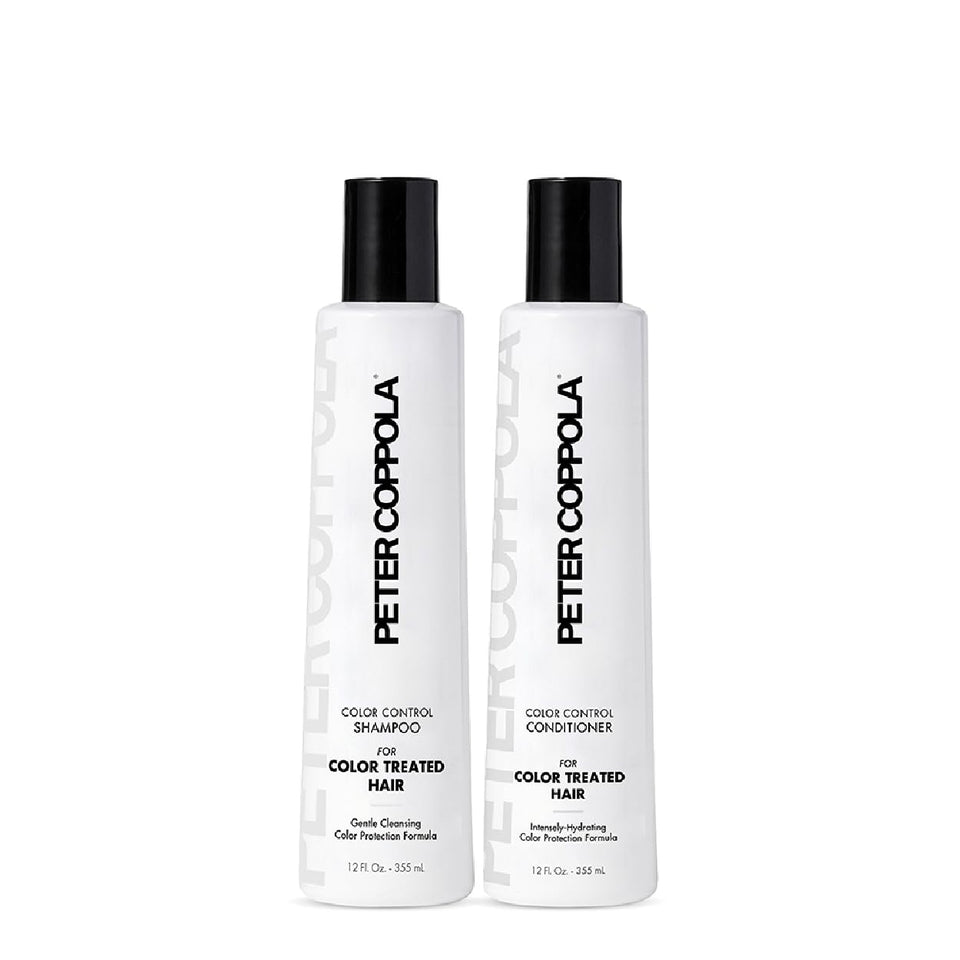 Peter Coppola Color Control shampoo bottle shows color-safe hydration for treated hair.