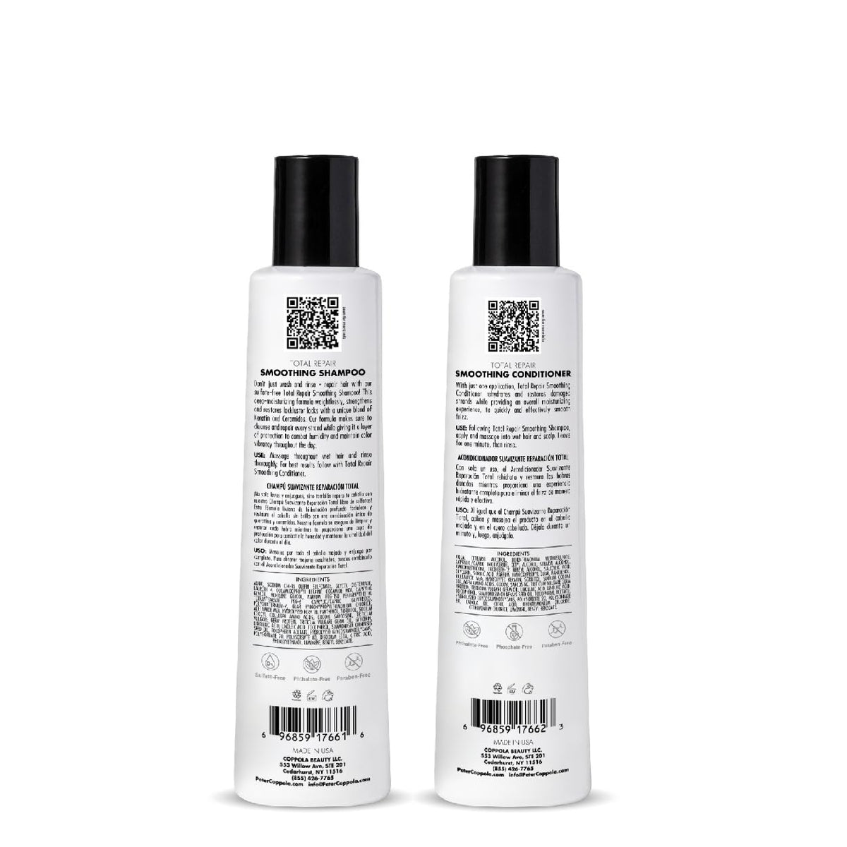 Peter Coppola Total Repair Conditioner bottle provides detangling and smoothing.