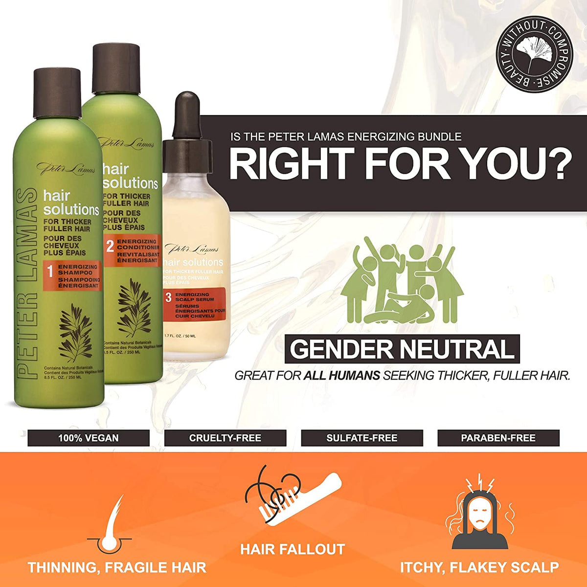Creamy conditioner spread across hair for even distribution on Peter Lamas product