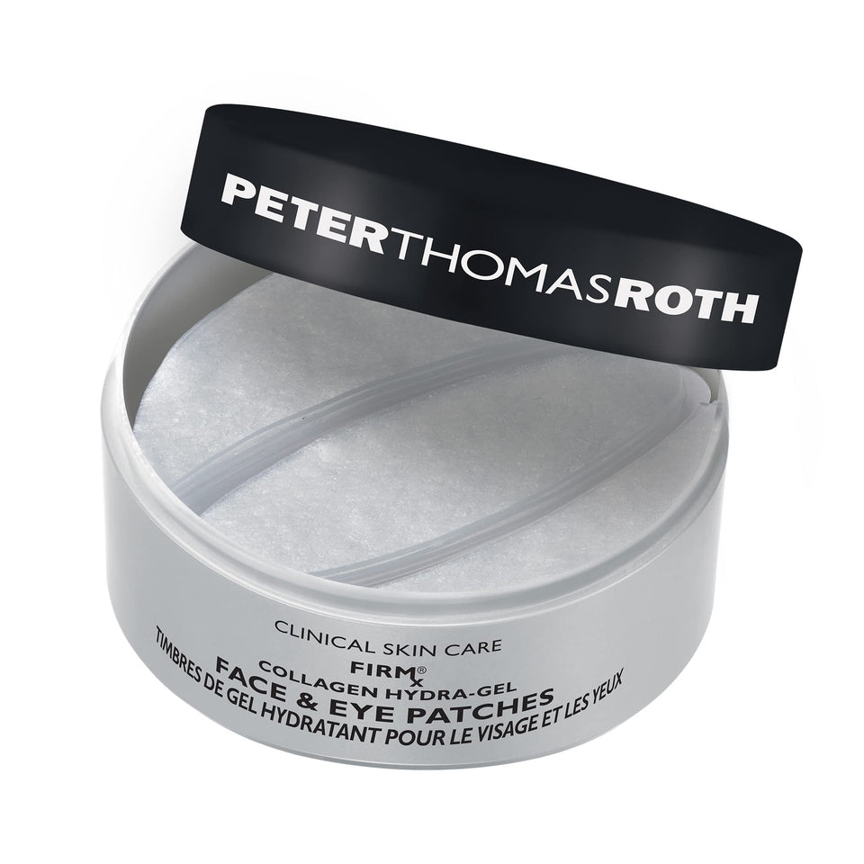 Peter Thomas Roth FIRMx collagen hydra-gel patches for under-eye and facial use, with hydrating, firming benefits.