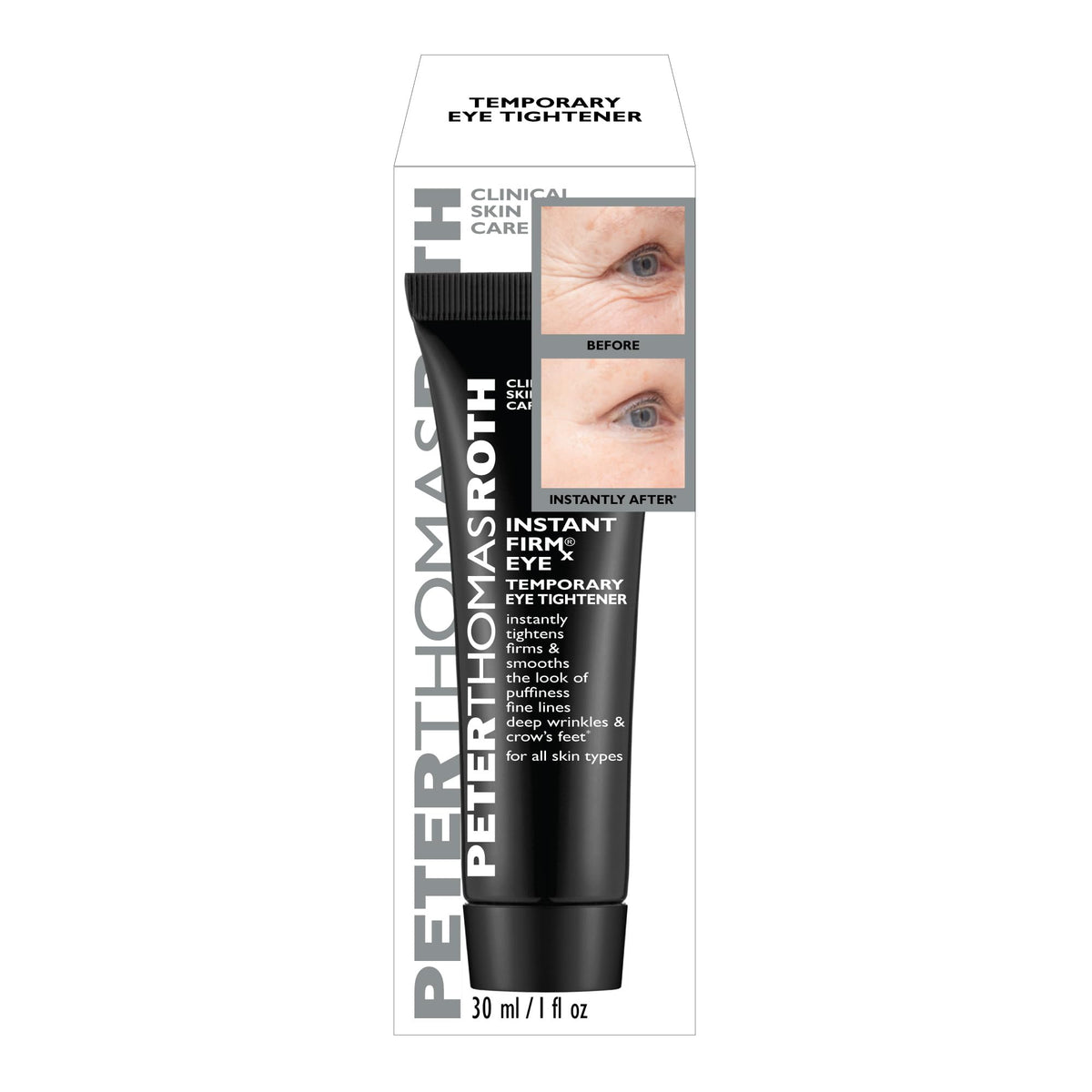 Peter Thomas Roth Instant FirmX Eye Tightener application swirl showing smooth gel texture