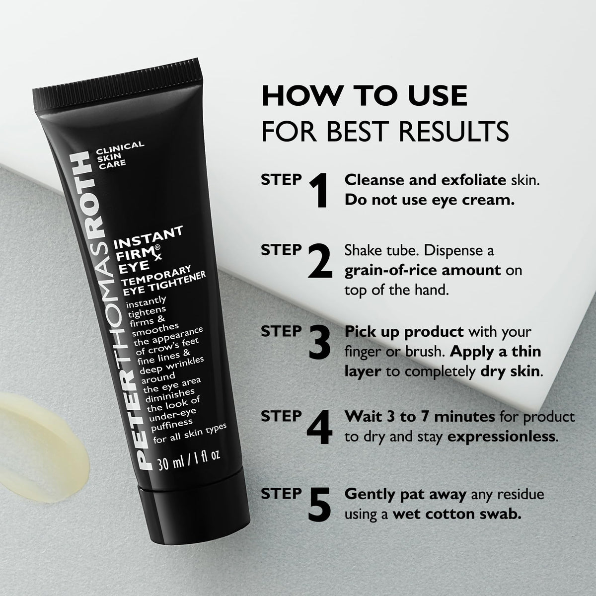 Peter Thomas Roth Instant FirmX Eye Tightener texture close-up of light gel