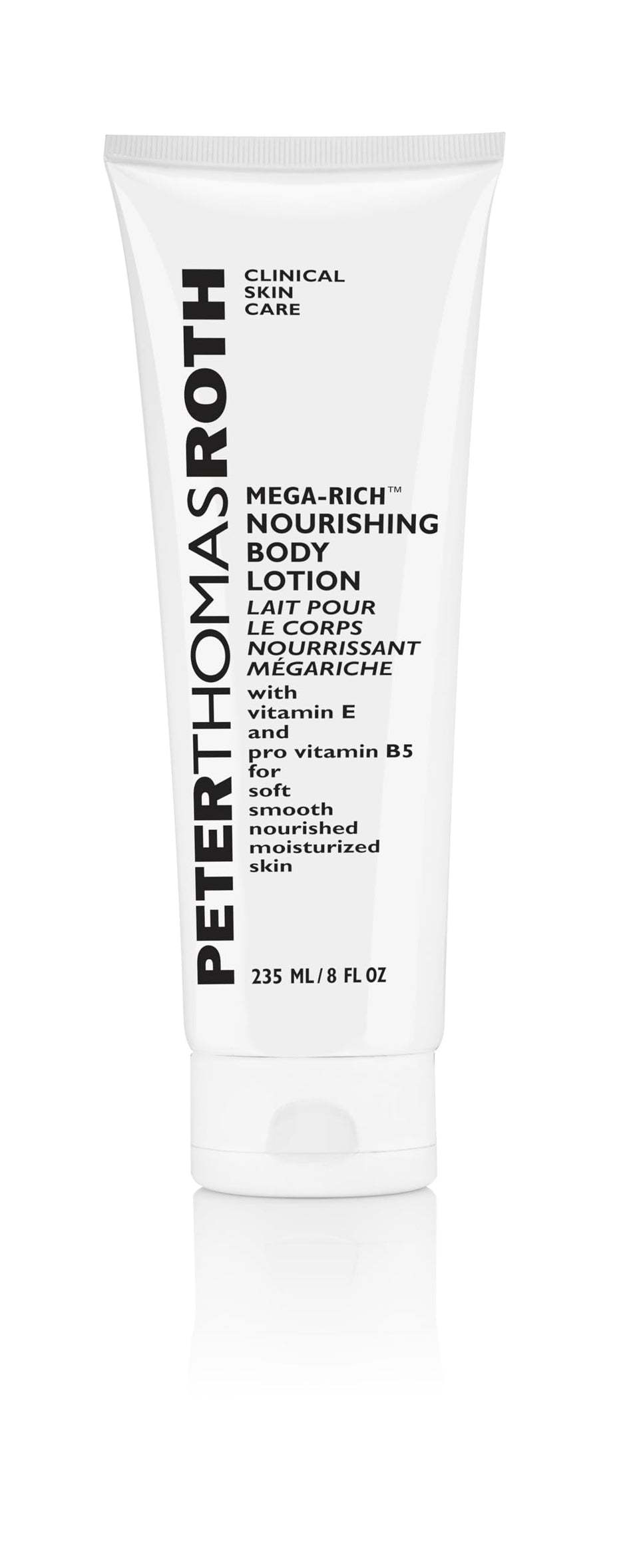 Peter Thomas Roth Mega-Rich Nourishing Body Lotion bottle hydrates dry skin for daily use