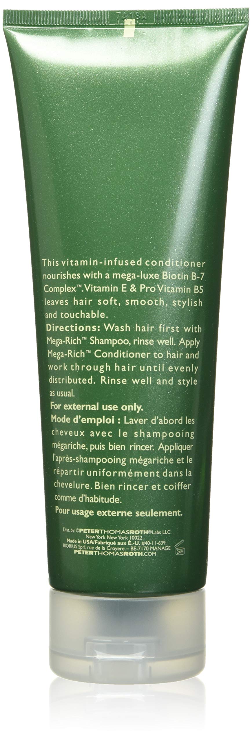 Peter Thomas Roth Mega-Rich Nourishing Conditioner packaging highlights vitamin-rich Biotin B-7 Complex.