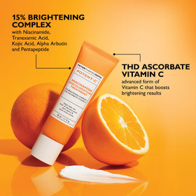 Application on cheek shows radiant, even-tone look with Niacinamide and Vitamin C