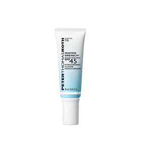 Peter Thomas Roth Water Drench bottle front view showing invisible, weightless SPF 45 protection.