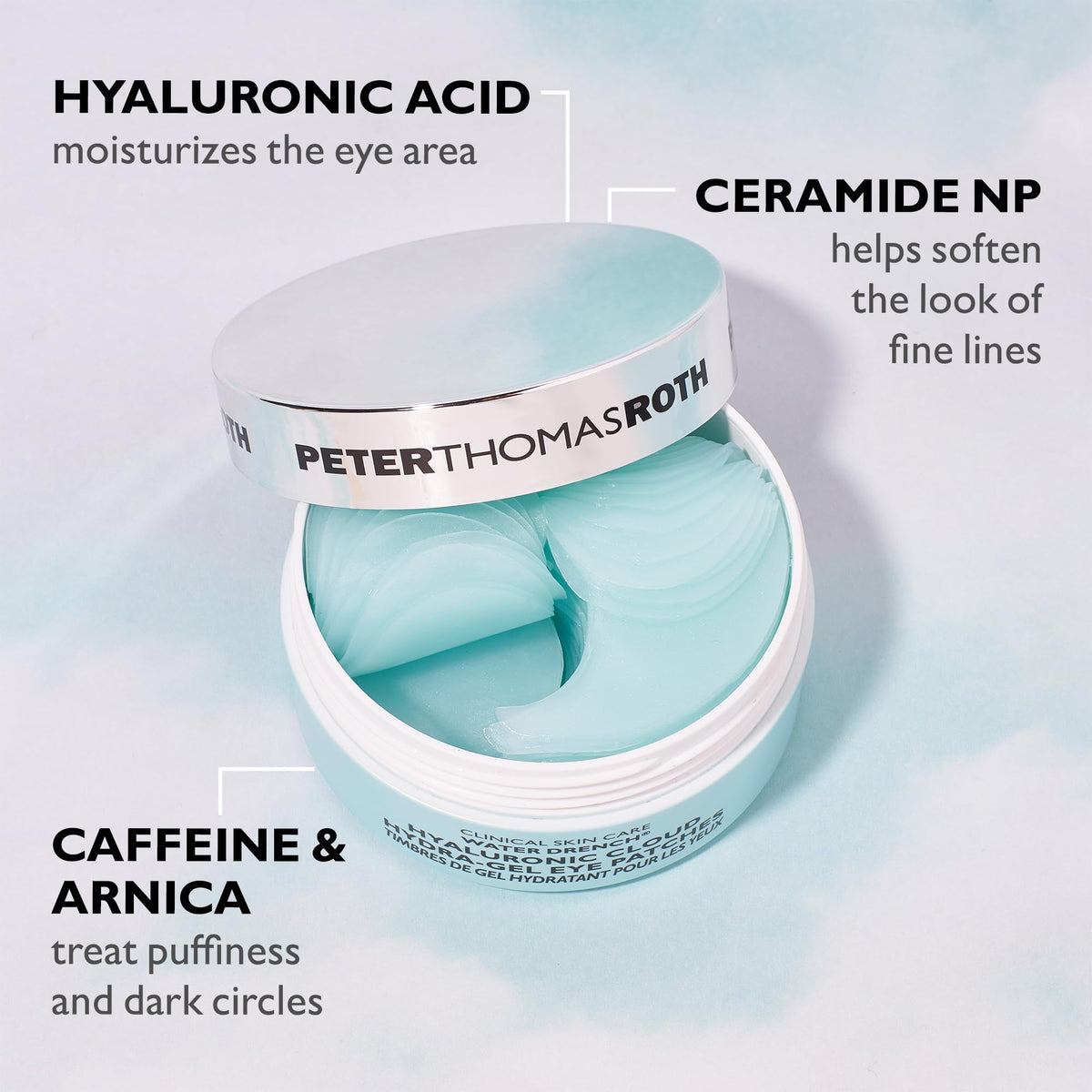 Peter Thomas Roth Water Drench Eye Patches being applied under the eyes