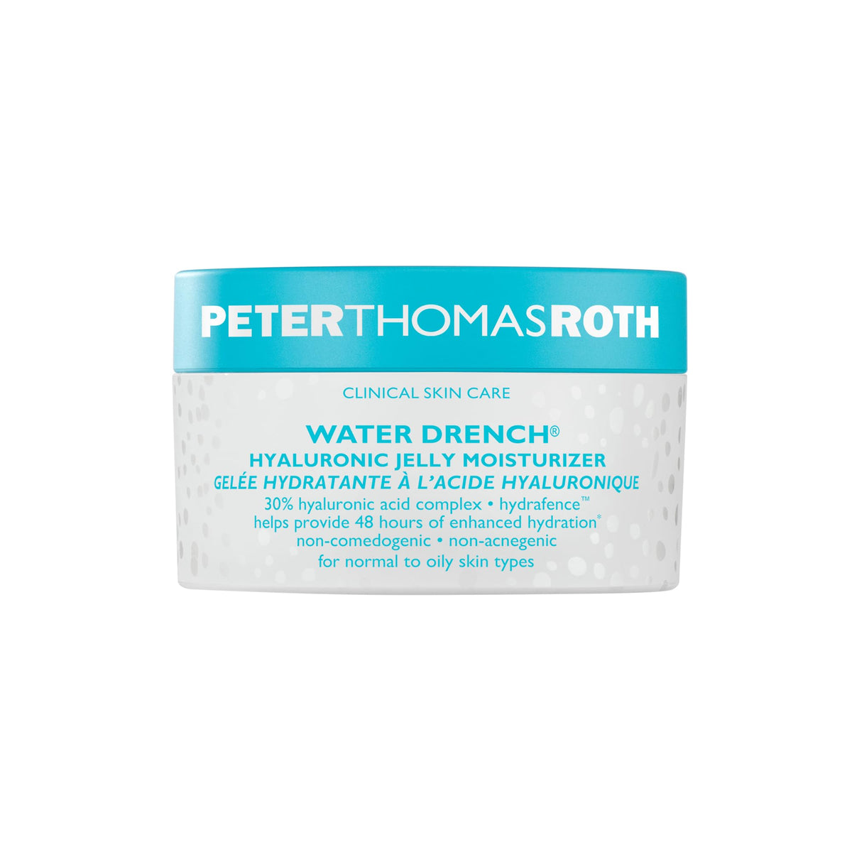 Peter Thomas Roth Water Drench Hyaluronic Jelly bottle showing fragrance-free hydration and oil control