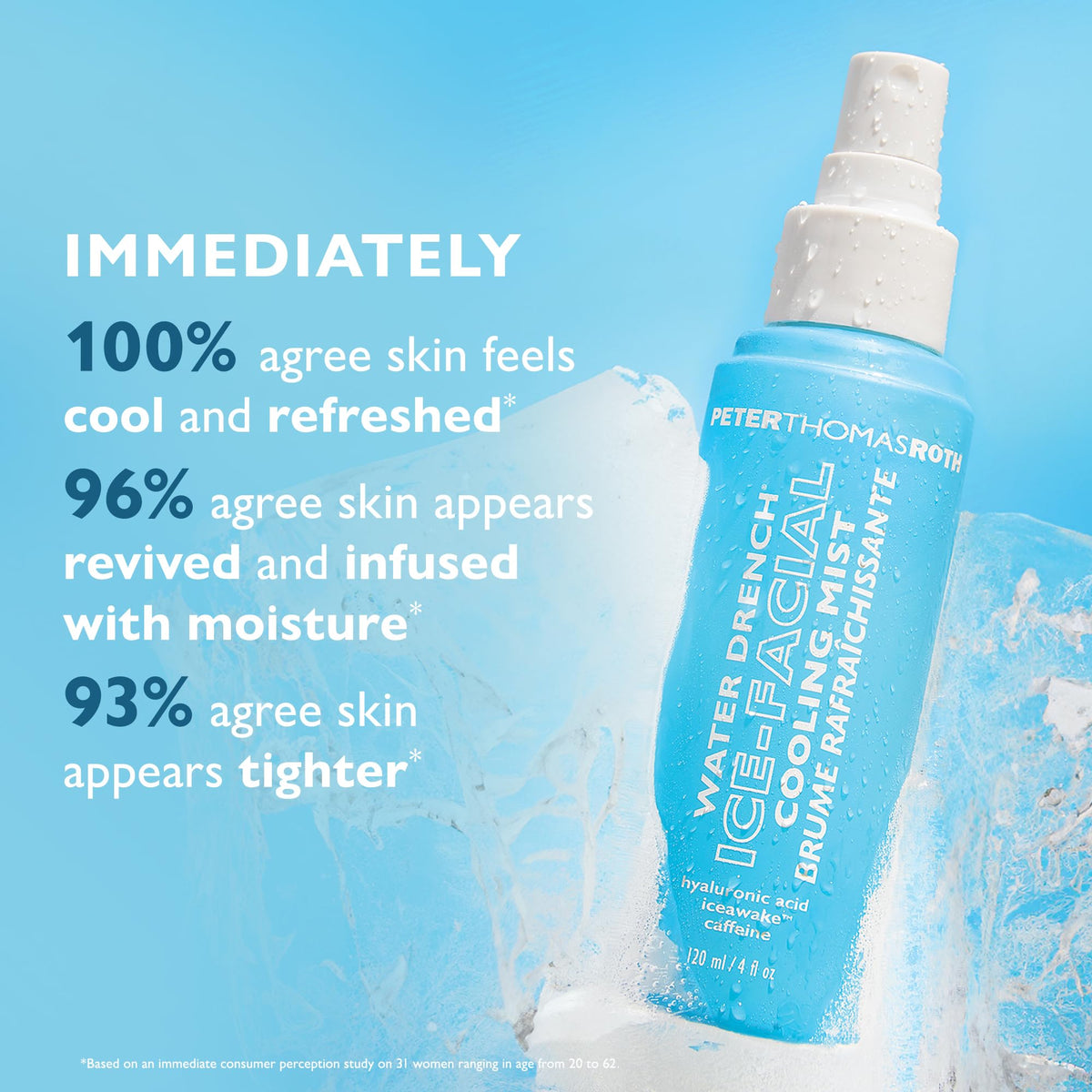 Hands applying Water Drench Ice-Facial Mist for midday hydration boost
