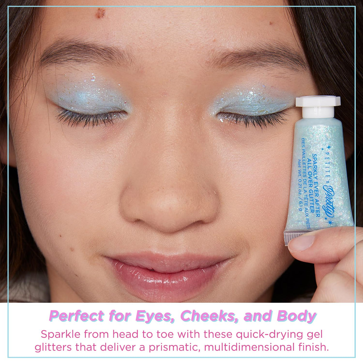 Petite 'N Pretty Blue Sherpa Makeup Bag for on-the-go storage.