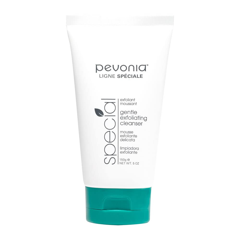 Pevonia Gentle Exfoliating Face Cleanser bottle cleanses pores and hydrates while smoothing texture