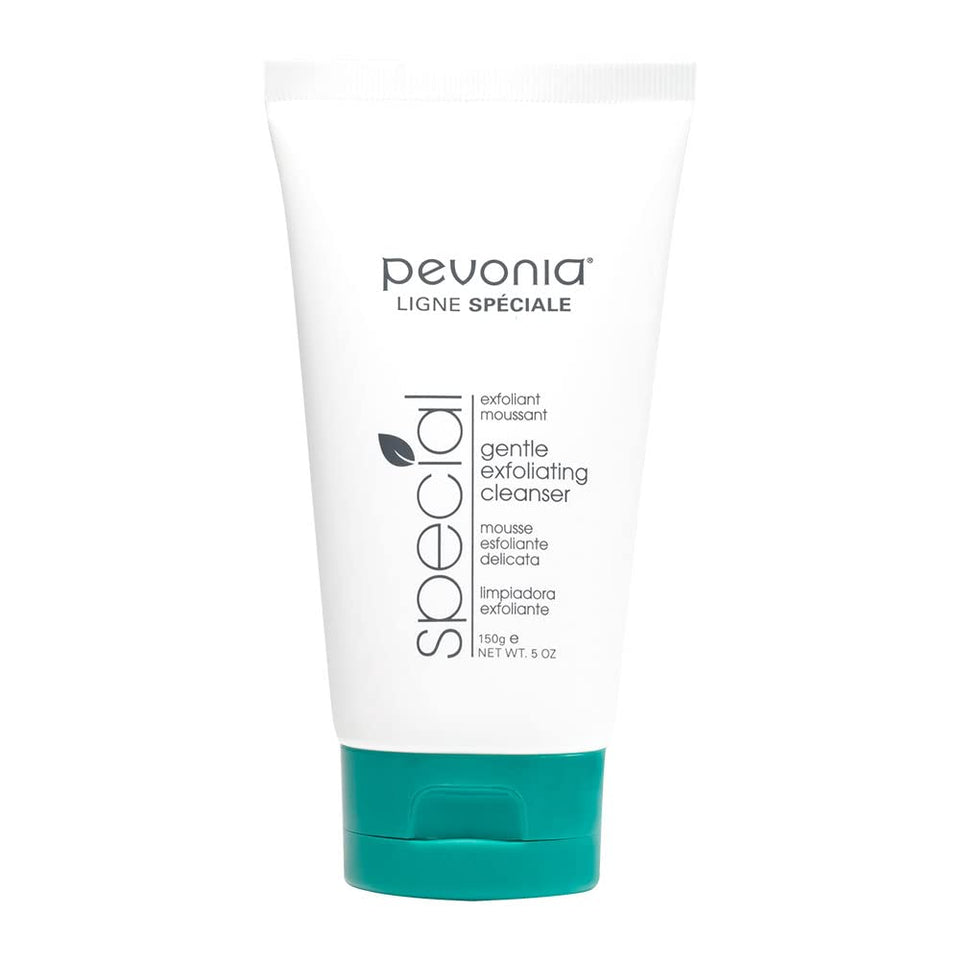 Pevonia Gentle Exfoliating Face Cleanser bottle cleanses pores and hydrates while smoothing texture