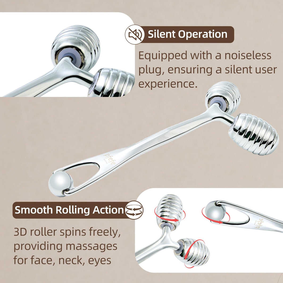 Pfefe facial roller with cooling-ready design for refreshing sessions.