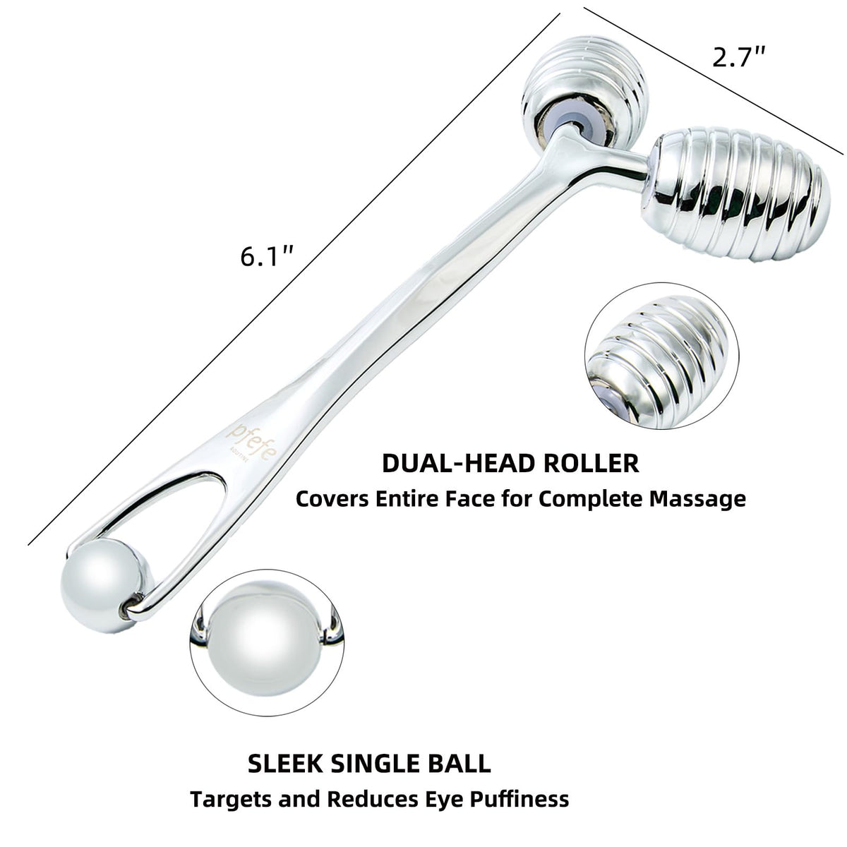 Pfefe facial roller rear roller for precise under-eye and lip area massage.