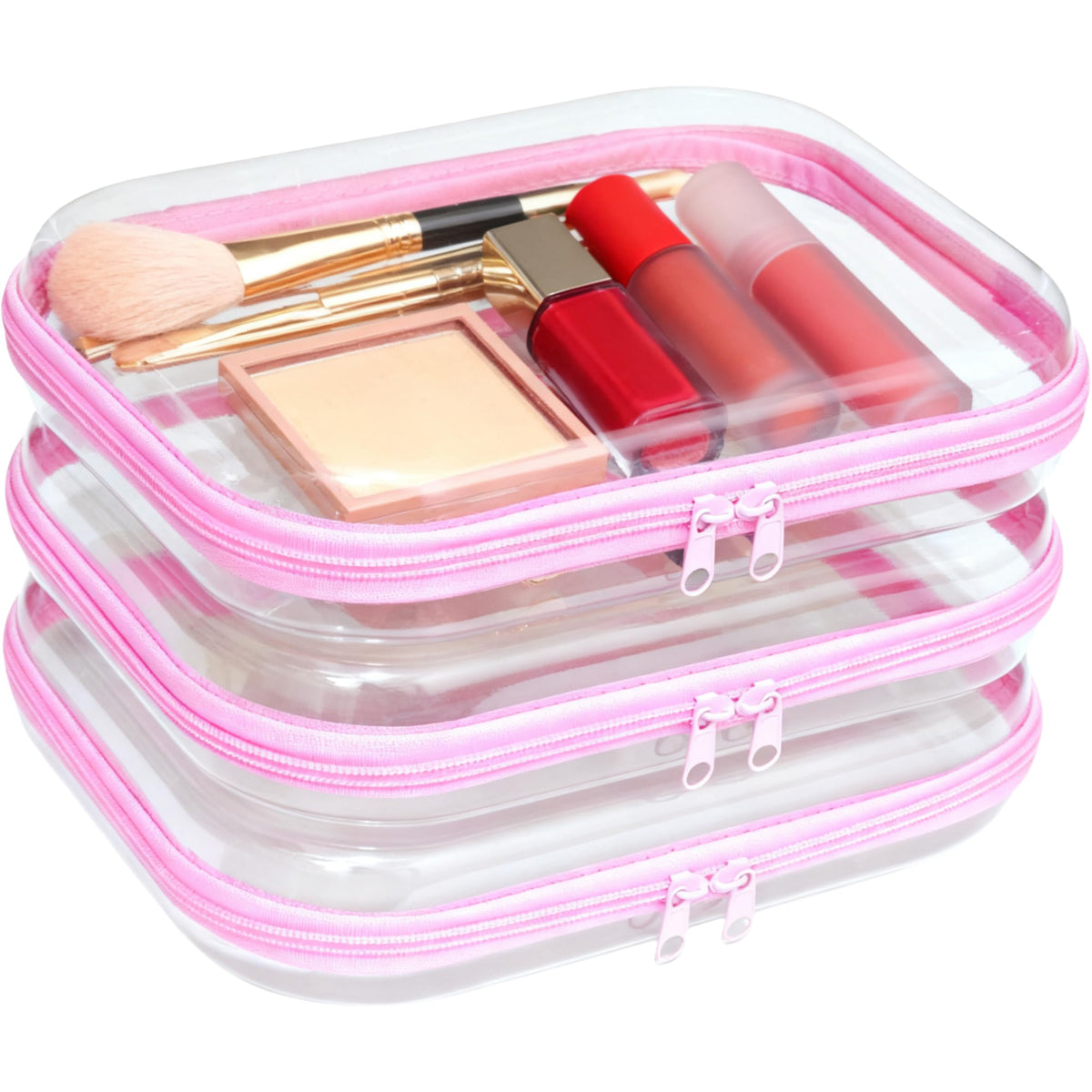 PGAXM 3Pcs clear hard case with pink zipper for durable travel storage