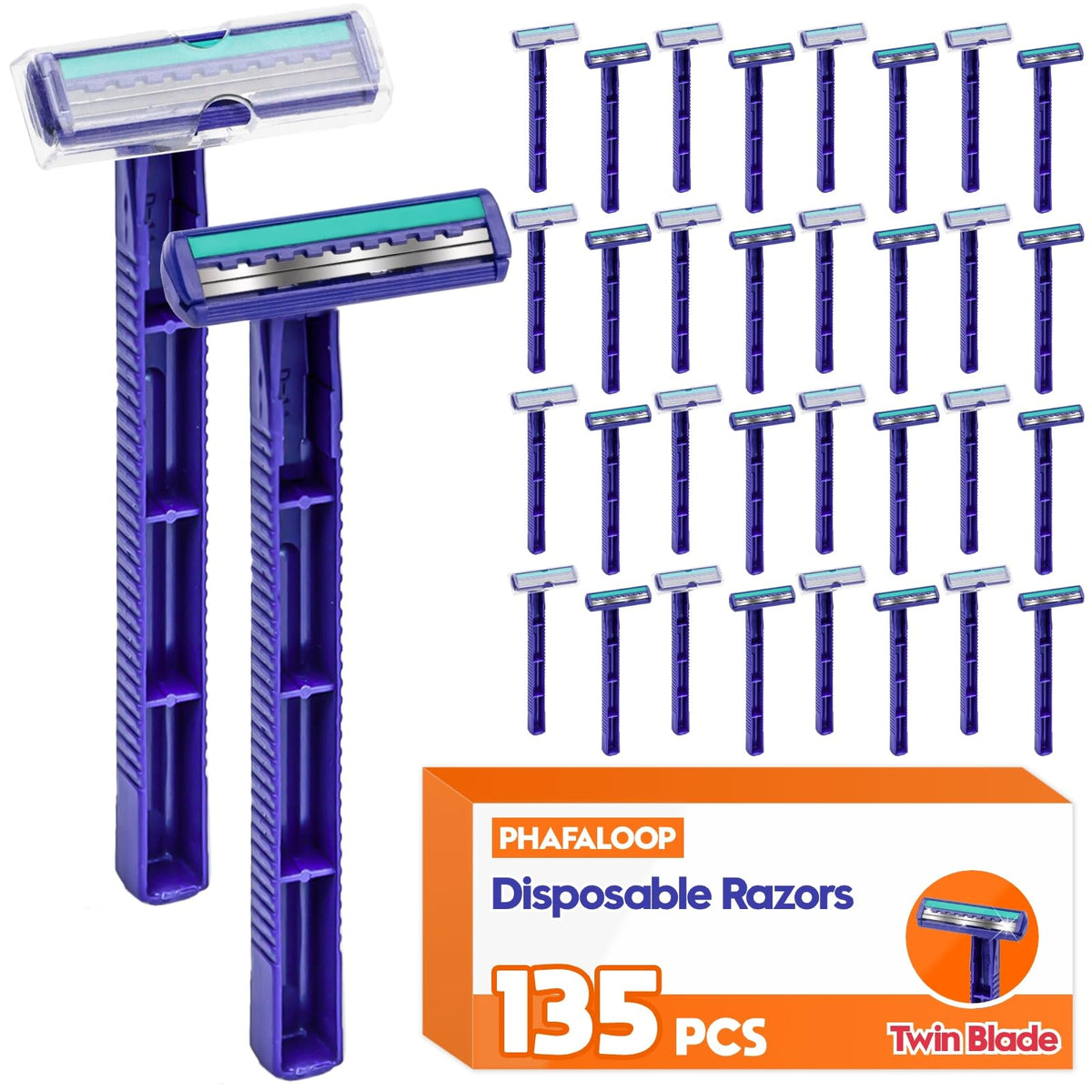 Phafaloop twin blade razors 135-pack for hotels and dorms.