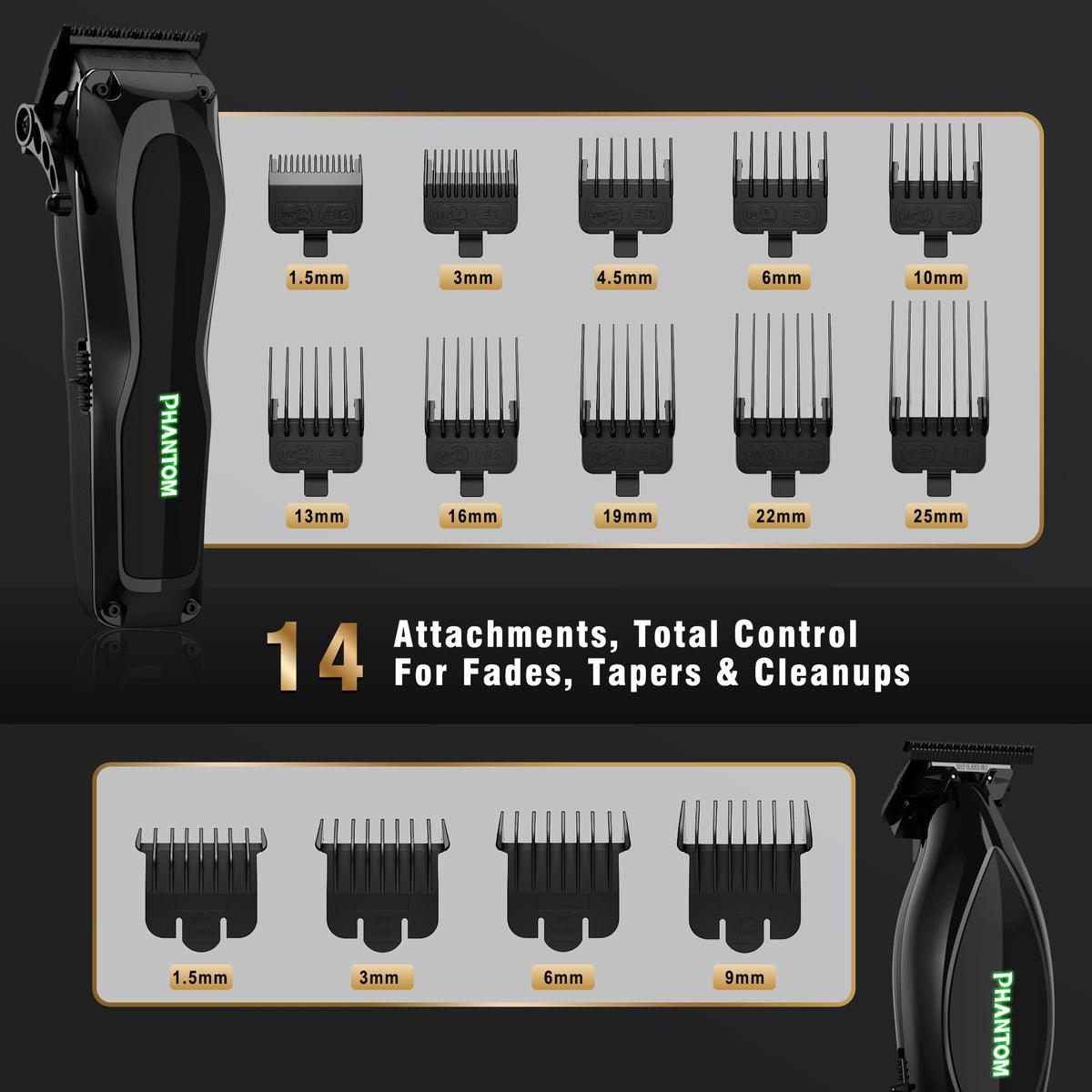 Phantom premium kit contents include cape, oil, comb, and gift case.