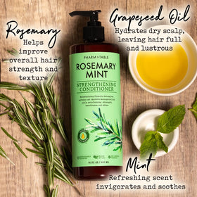 PHARM TO TABLE Rosemary & Mint conditioner label closeup showing biotin enrichment.