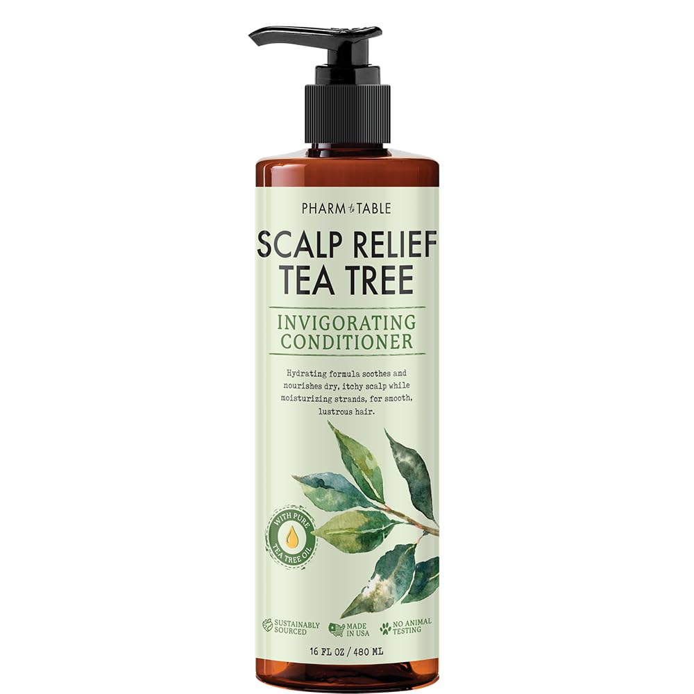 PHARM TO TABLE Tea Tree Conditioner bottle pour for easy application and scalp relief