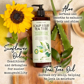 PHARM TO TABLE Tea Tree Conditioner label close-up highlighting clean natural ingredients
