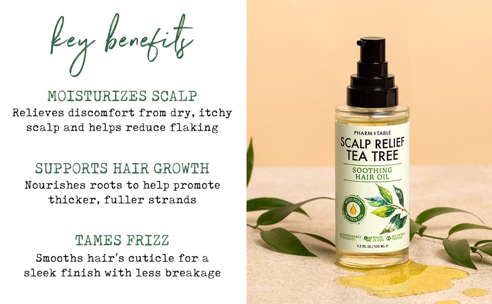 PHARM TO TABLE Tea Tree Hair Oil aroma refreshes the scalp.
