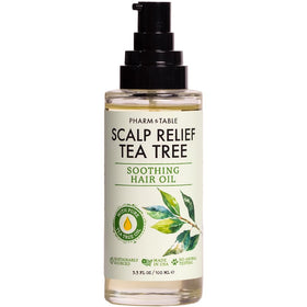 PHARM TO TABLE Tea Tree Hair Oil bottle ready for use, soothing scalp support.