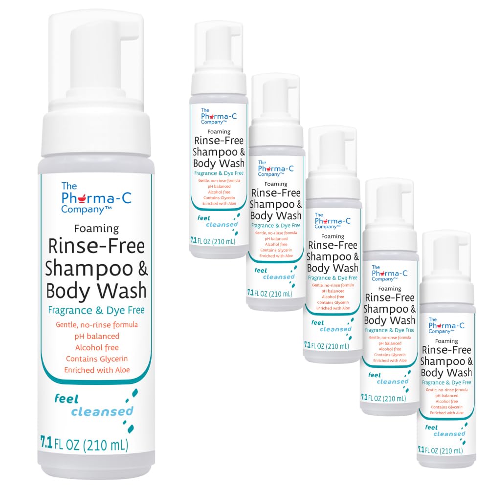 The Pharma-C Company foaming rinse-free shampoo bottle for convenient cleansing without water