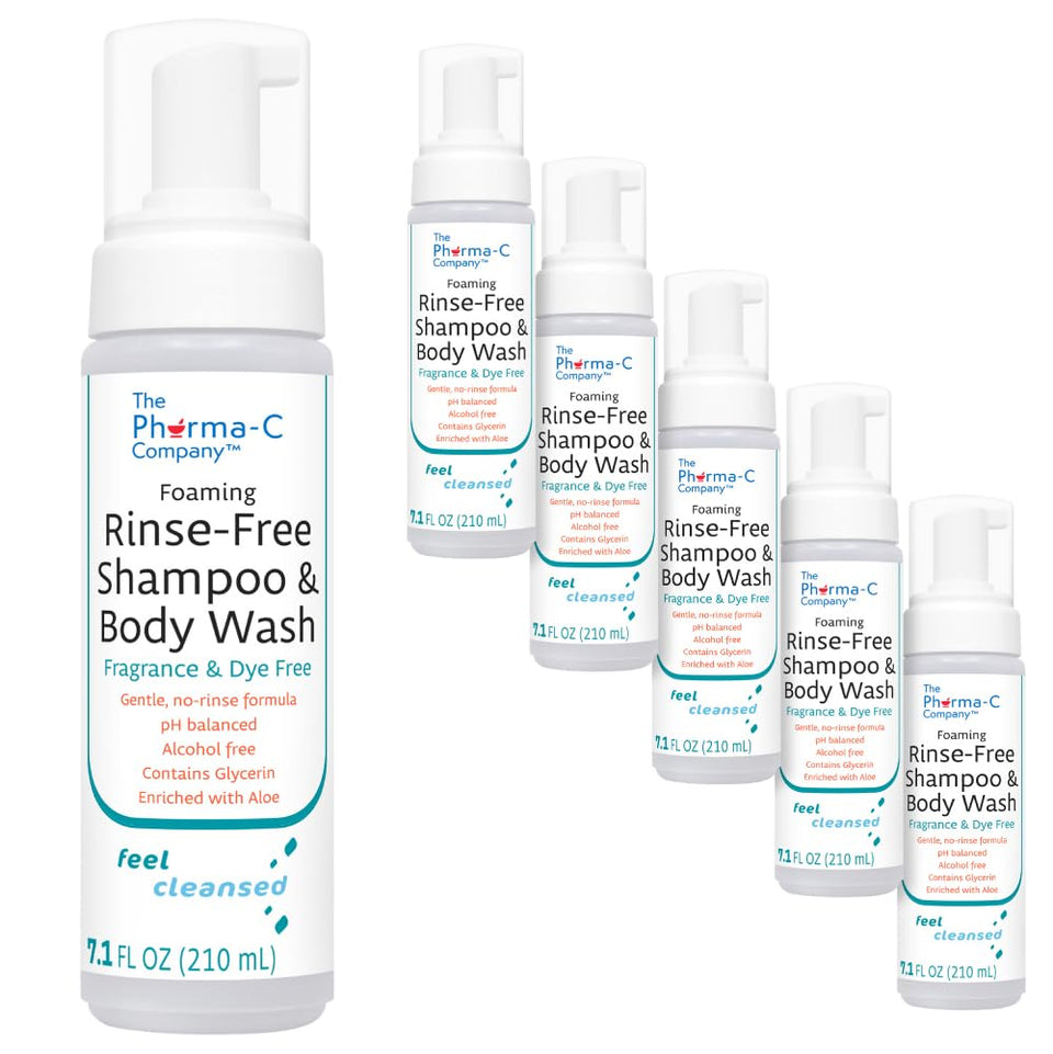 The Pharma-C Company foaming rinse-free shampoo bottle for convenient cleansing without water