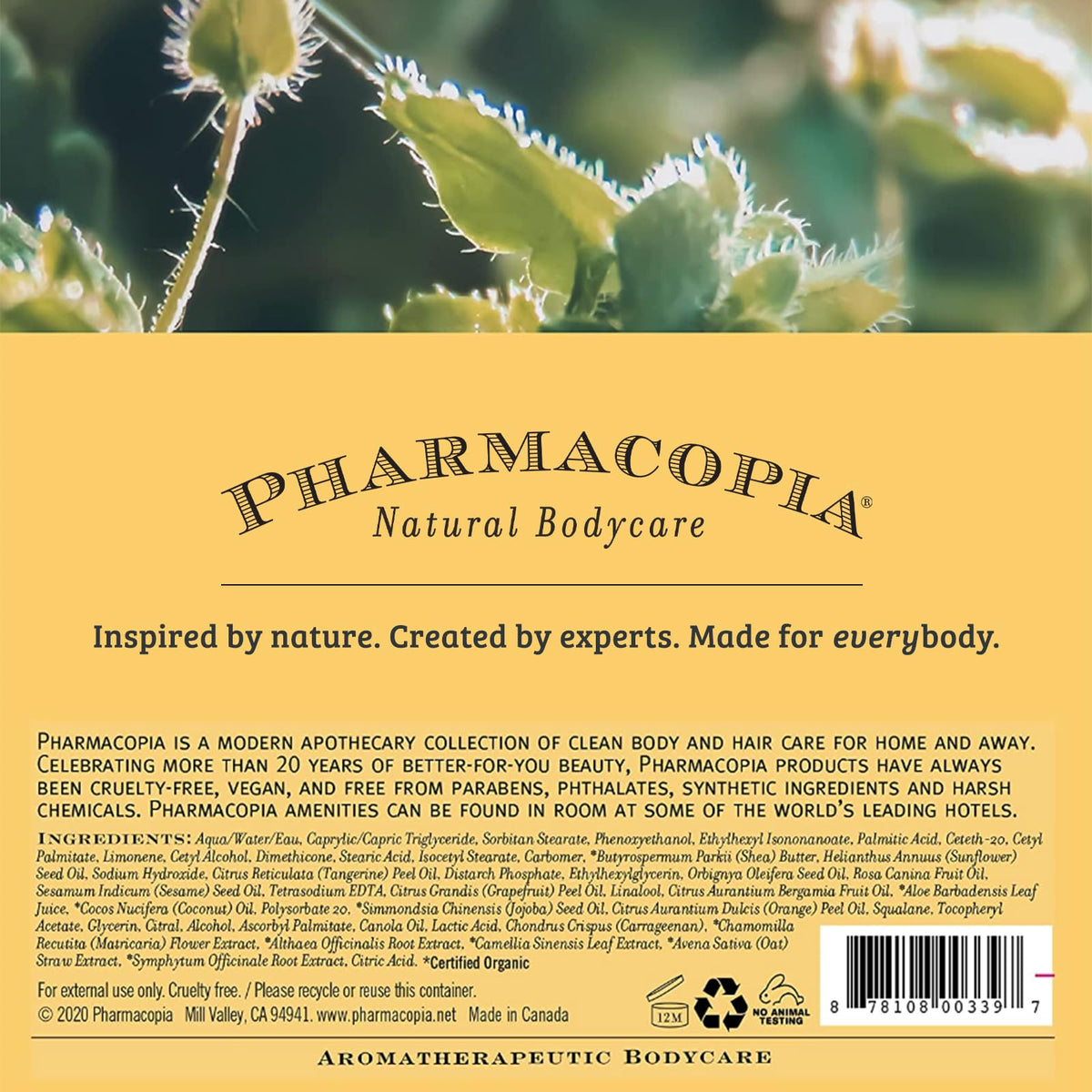 Pharmacopia Citrus Body Wash chamomile brew emphasizes gentle soothing care.