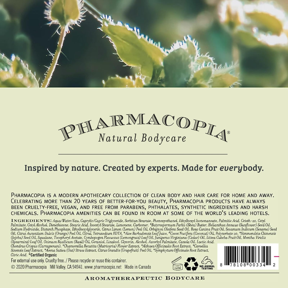 Pharmacopia Verbena Shampoo vanity setup with accessories.