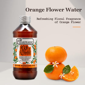Pharmark Orange Flower Blossom Water closeup reveals delicate steam-distilled blossoms and gentle hydration