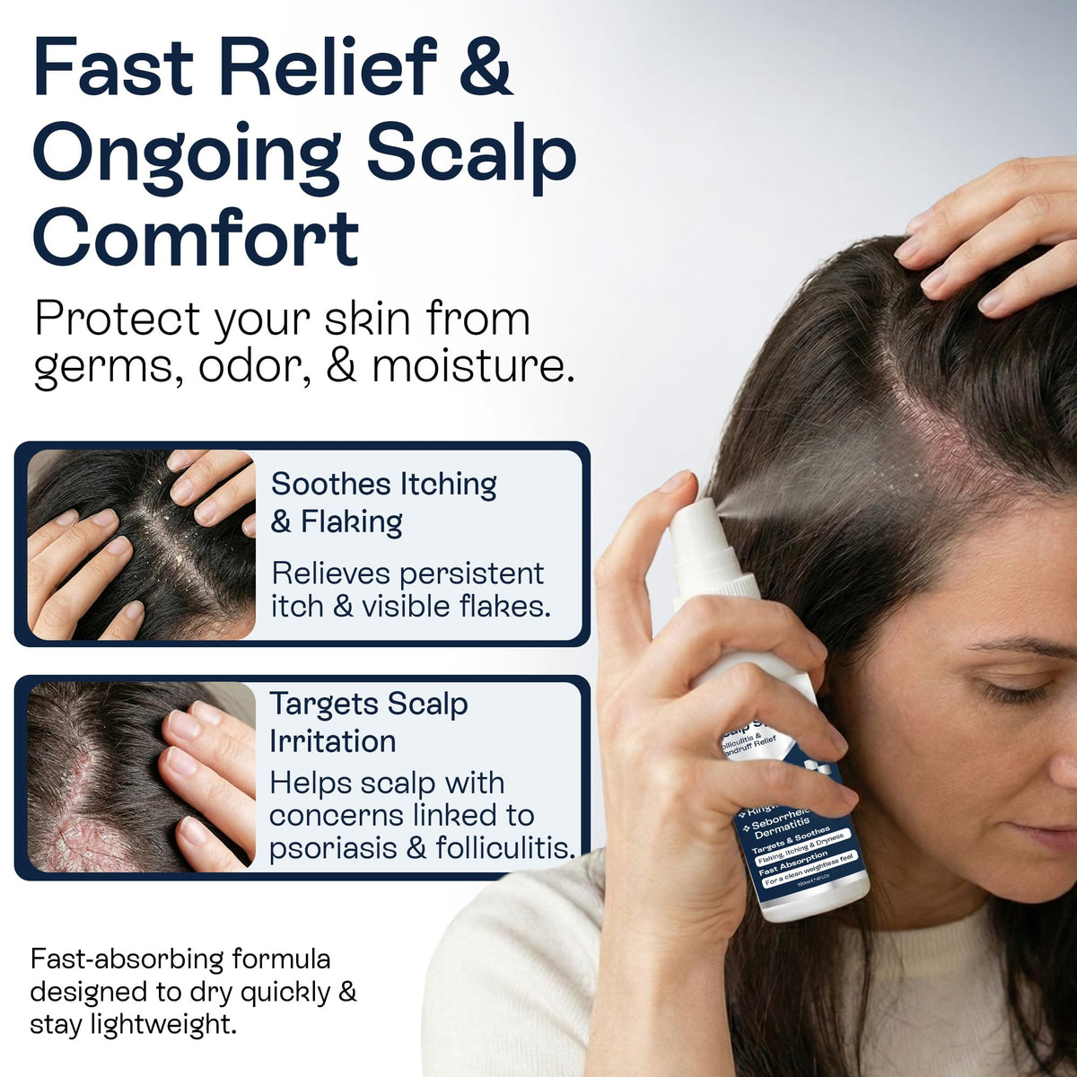 Pharmlitalia fast-absorbing scalp spray drying quickly on hair