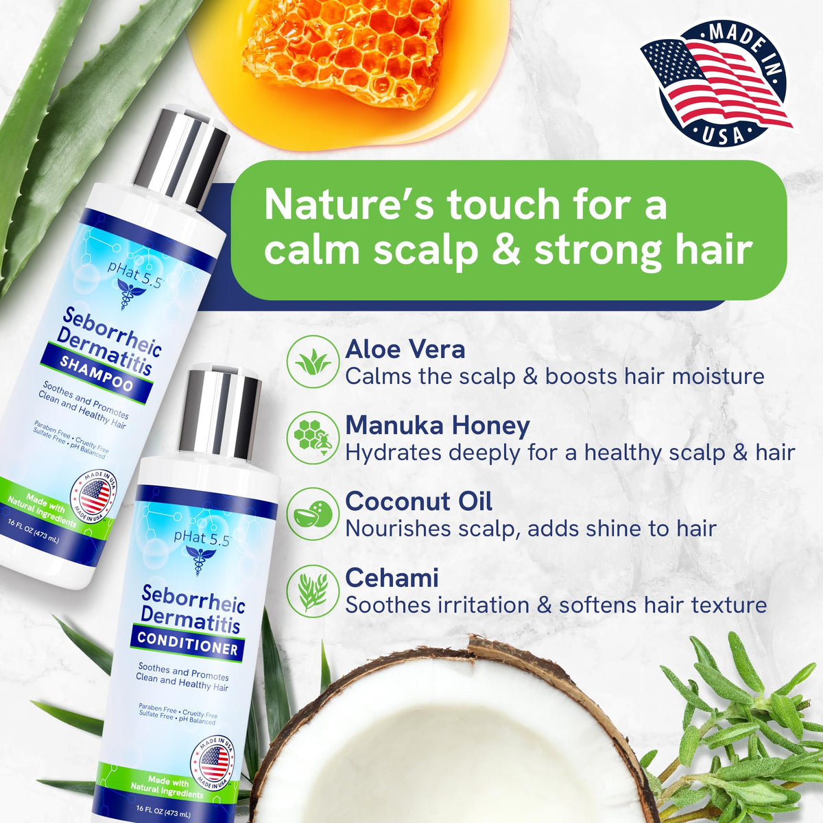 phat 5.5 sulfate-free shampoo label with organic ingredients