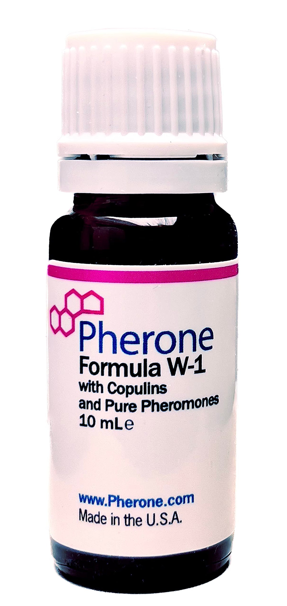 Pherone Formula W-1 bottle front view for women, potent pheromones to enhance social presence.