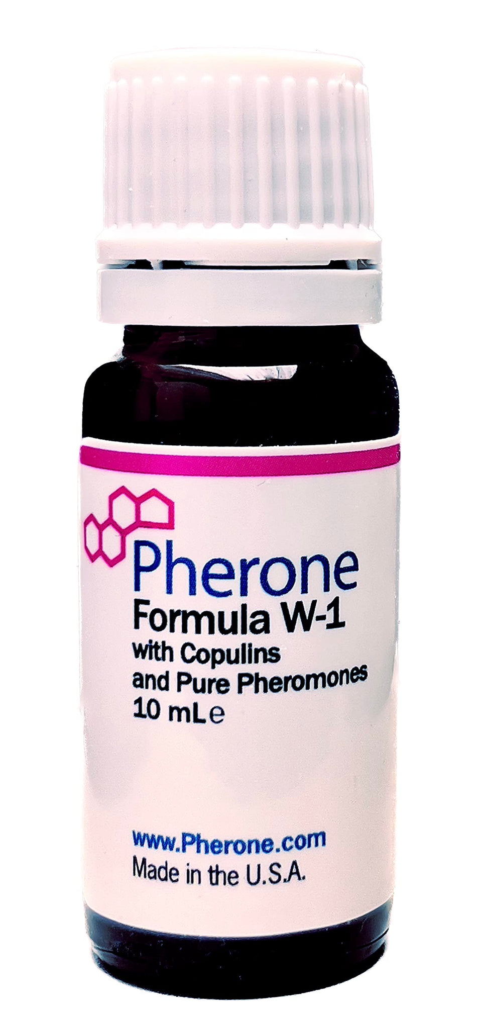 Pherone Formula W-1 bottle front view for women, potent pheromones to enhance social presence.