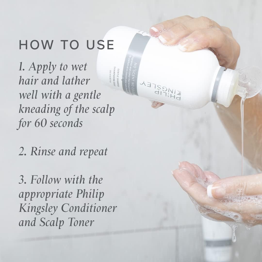 Philip Kingsley No Scent No Color Shampoo lather foaming on fingertips during scalp massage.