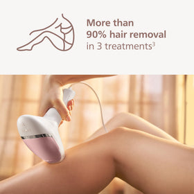 Philips Lumea 8000 device in use showing safe pulses at home