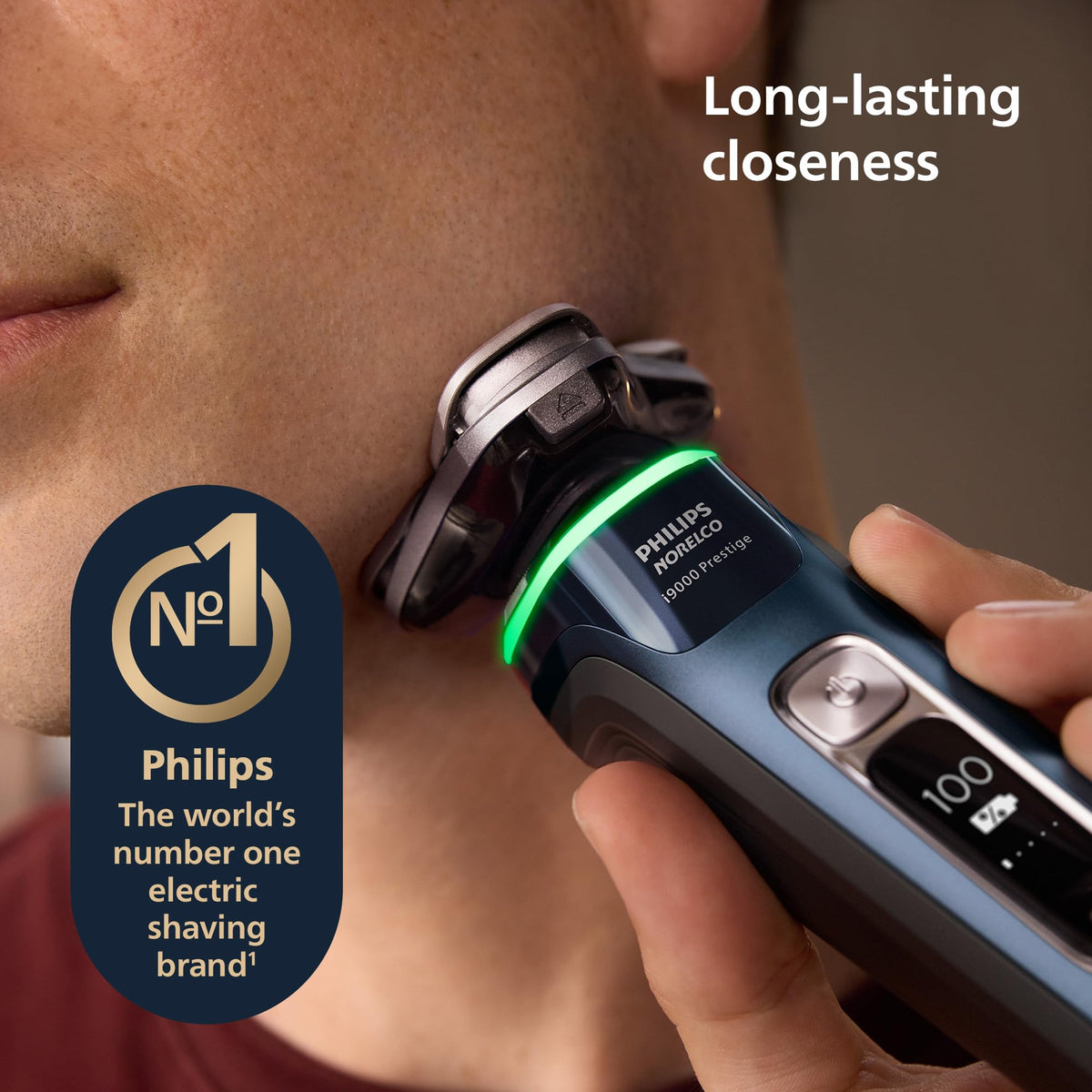 Philips Norelco i9000 Prestige 360-degree heads in action for hard-to-reach areas