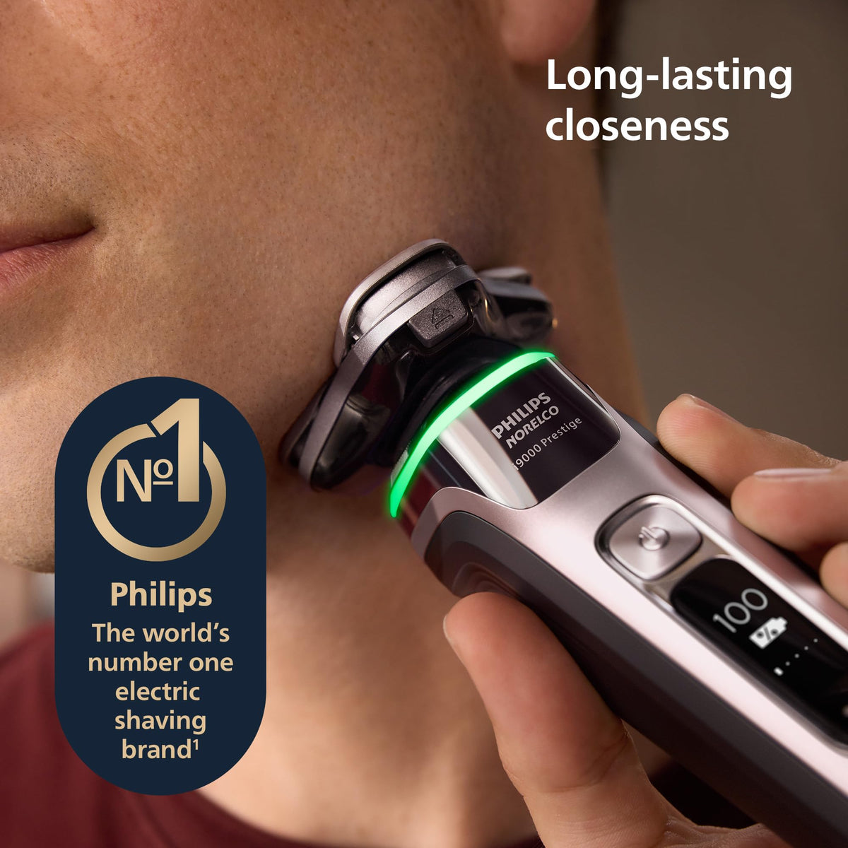 Philips Norelco i9000 Prestige triple-action lift and cut for close shaves.