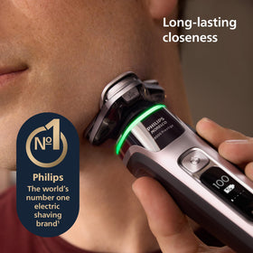 Philips Norelco i9000 Prestige triple-action lift and cut for close shaves.