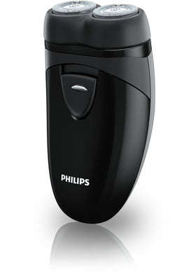 Philips Norelco travel shaver with floating heads follows facial contours.