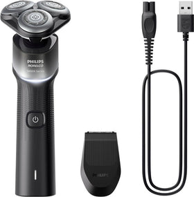 Philips Norelco X5004 shaver on stand for easy storage and quick access