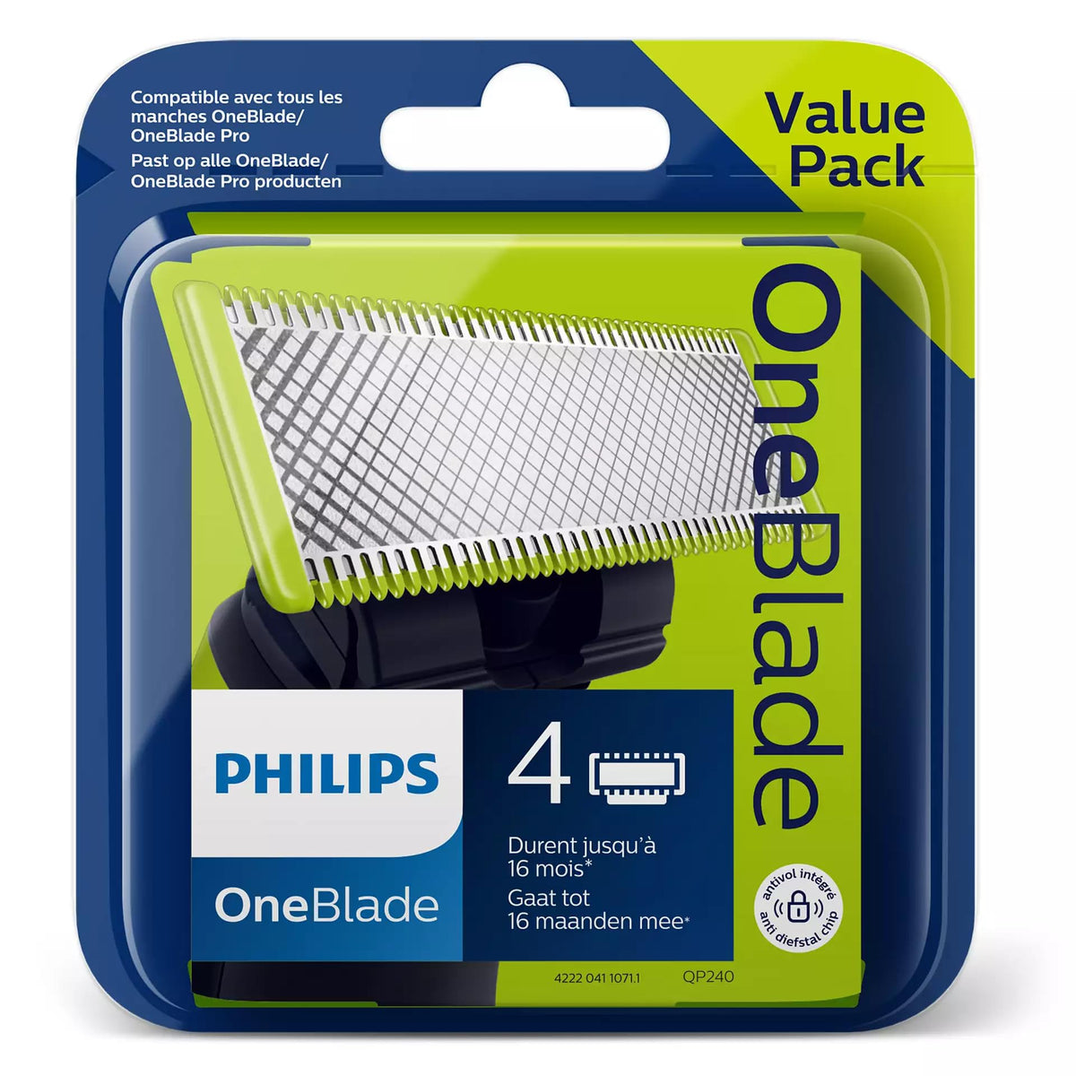Philips OneBlade blade close-up showing sharp edges for versatile trimming