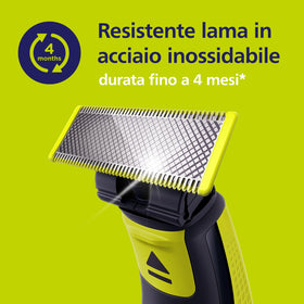 Eight-month blade life of Philips OneBlade QP620-50 reduces replacements.